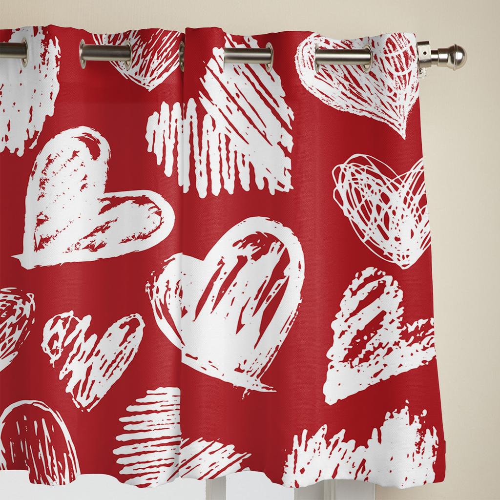 Fenstervorhänge mit handgezeichneten Motiven zum Valentinstag, für Wohnzimmer, Schlafzimmer, moderne Jalousien, Vorhänge für die Küche