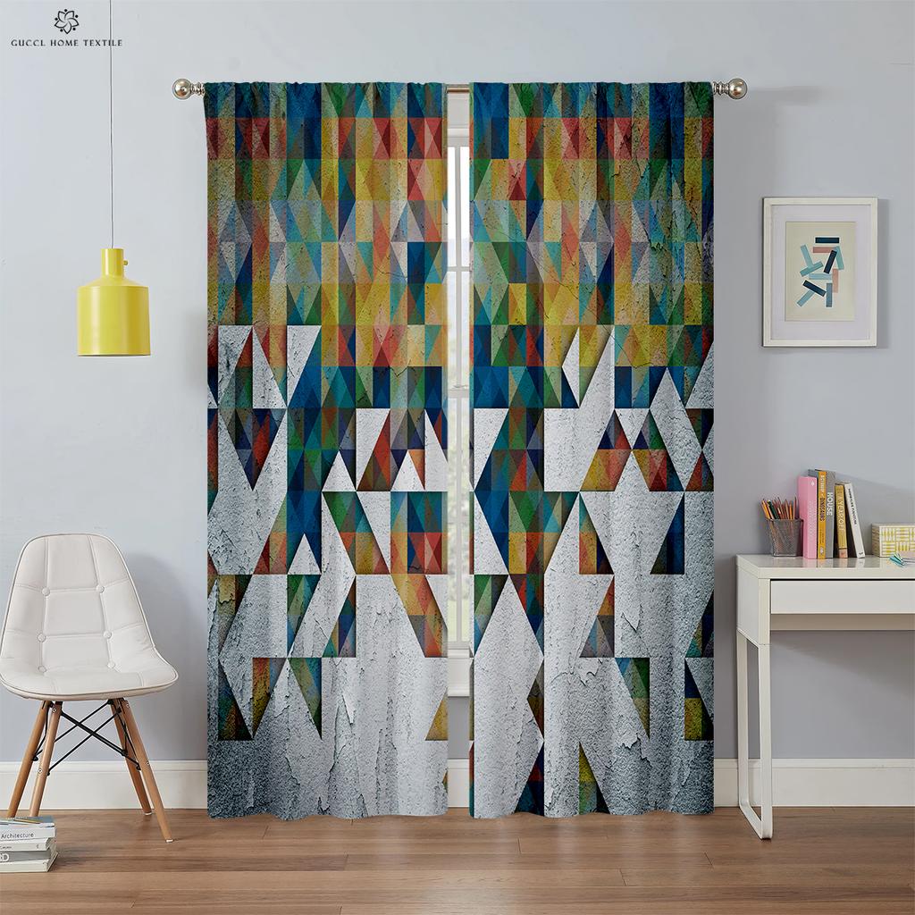 Moderne Tende Geometriche Semplici Stampate in 3D, Tenda per Finestra, Passante per Asta, Camera da Letto, Soggiorno, Cucina, Decorazione Domestica, 2 PEZZI