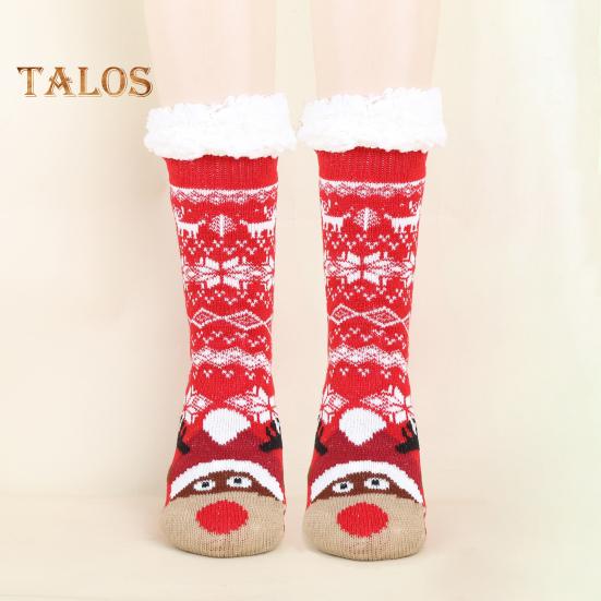 1 Paar Wintersocken mit Cartoon-Weihnachtsmann- und Elch-Print, mit Plüsch gefüttert, wärmespeichernd, Weihnachts-High-Tube-Socken, Beinwärmer, Herbst-Winter-Bodensocken, Weihnachtsgeschenk