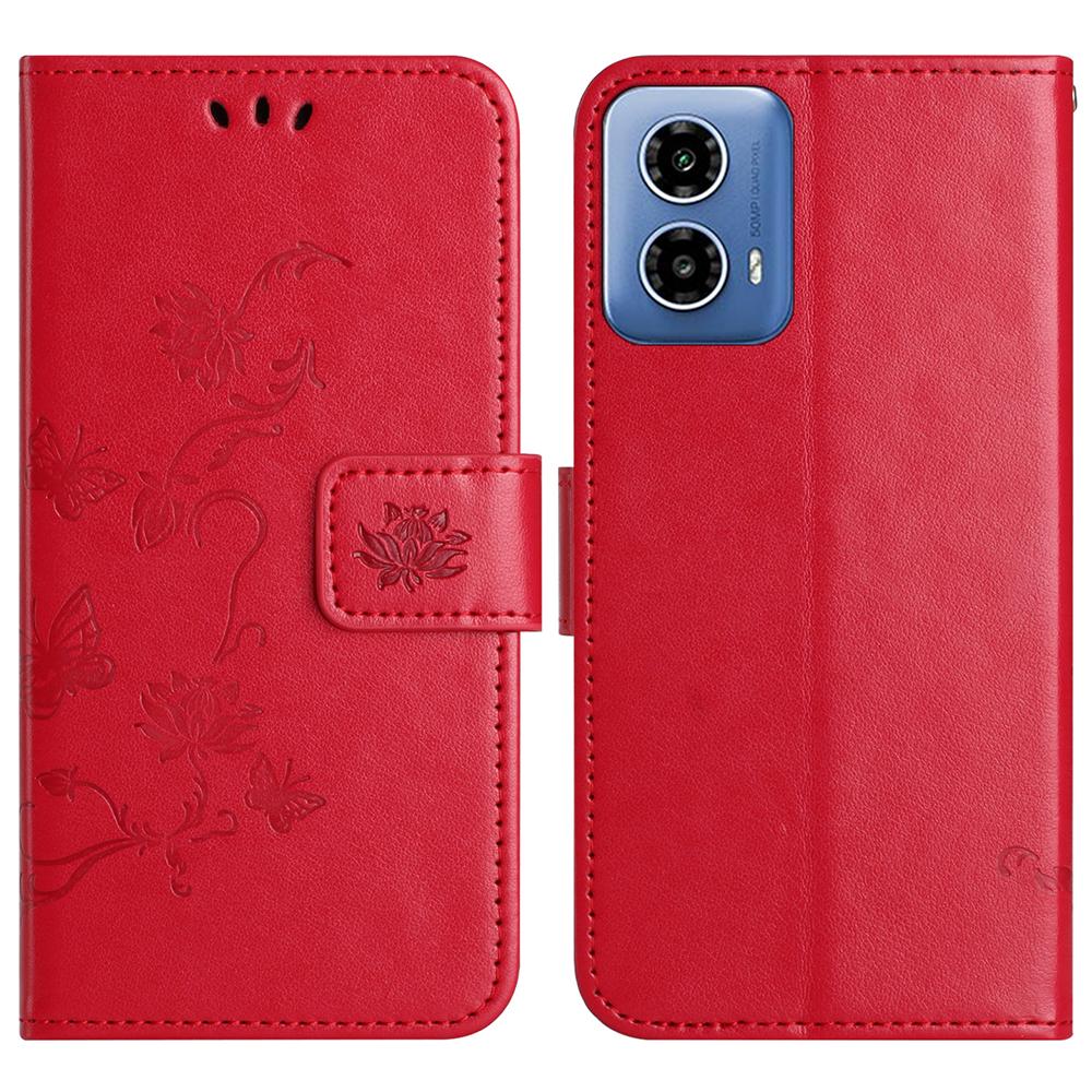 For Motorola Moto G35 5G Case Wallet Stand Imprinted Butterfly Flower PU Leather Phone Cover