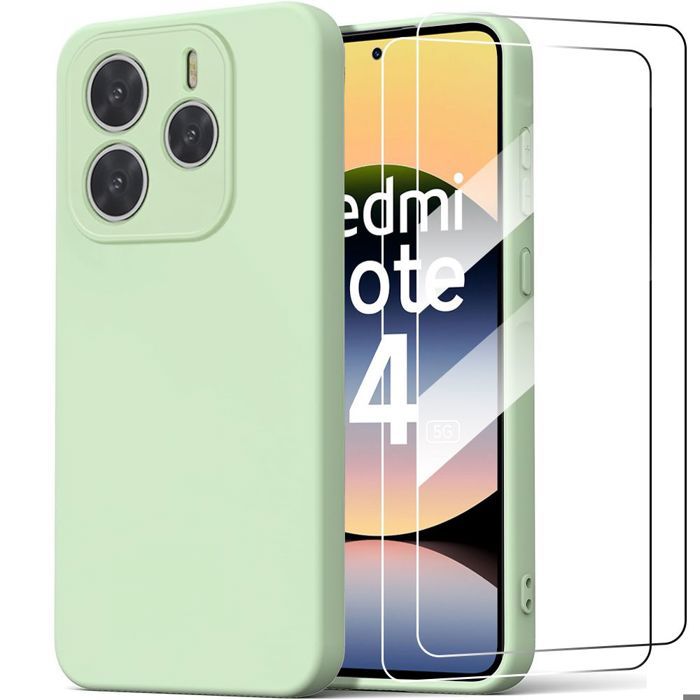 Coque pour Xiaomi Redmi Note 14 5G (pas pour 4G) Silicone Vert + 2 Verres Trempés - E.F.Connection®