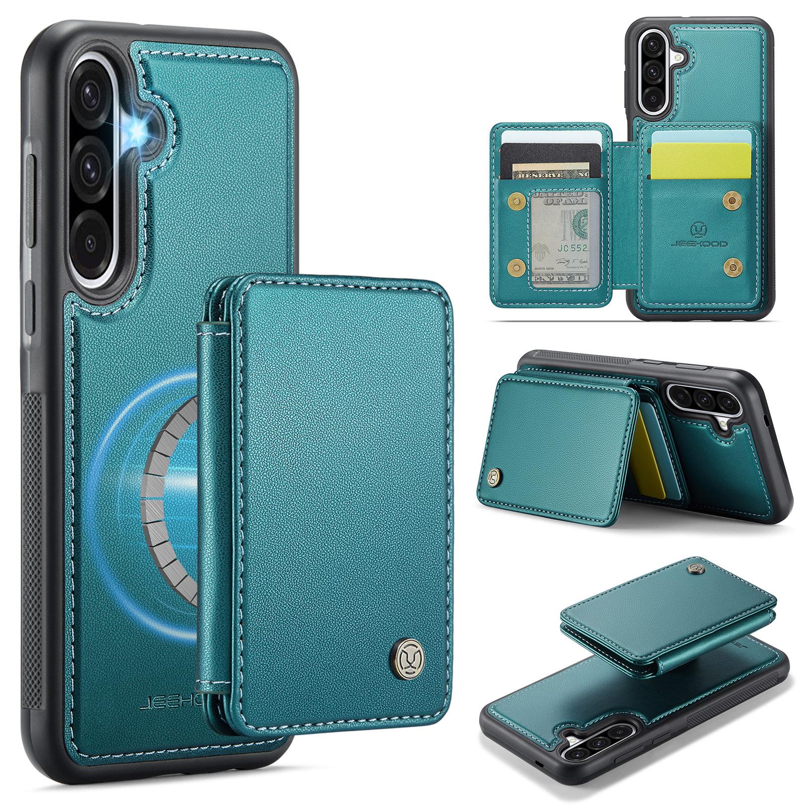 

For Samsung Galaxy A36 5G Case JEEHOOD J05 Leather Mobile Cover with Detachable Magnetic Card Bag Blue