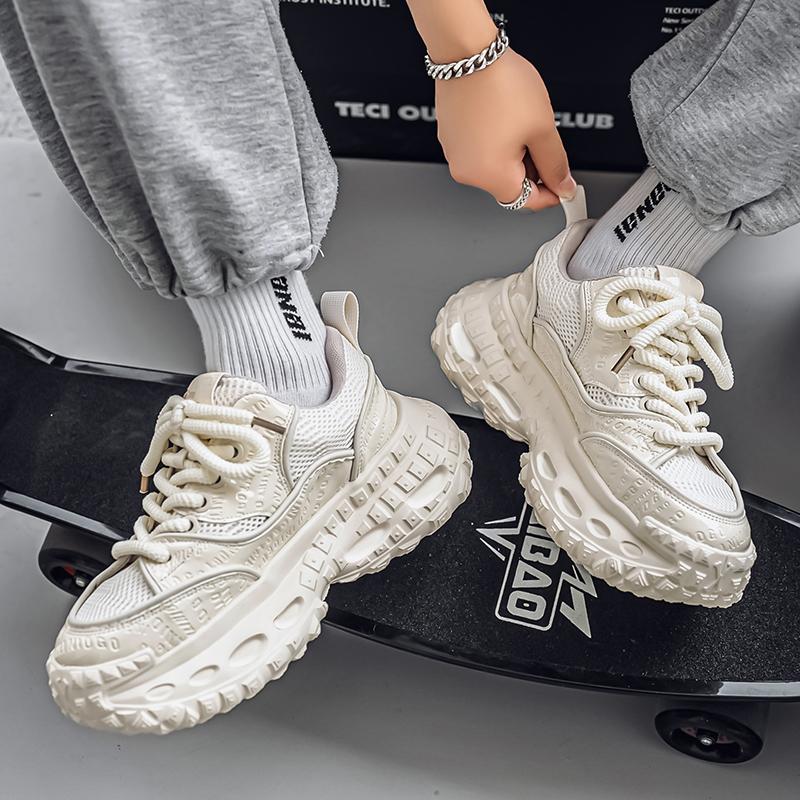 Men's Shoes Fashion Trend Mesh Breathable Thick Bottom Shoes Outdoor Anti-slip Comfortable Sneakers Casual Running Shoes White Shoes