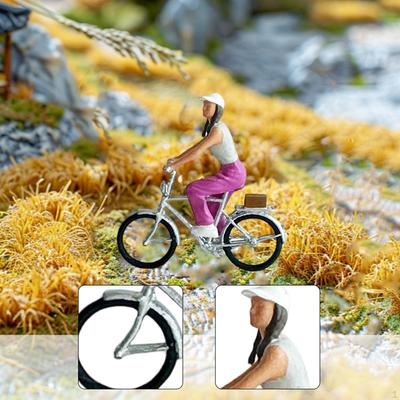 1/64 Scale Girl with Bike Model Resin Cycling Tiny People for Sand Table Desktop