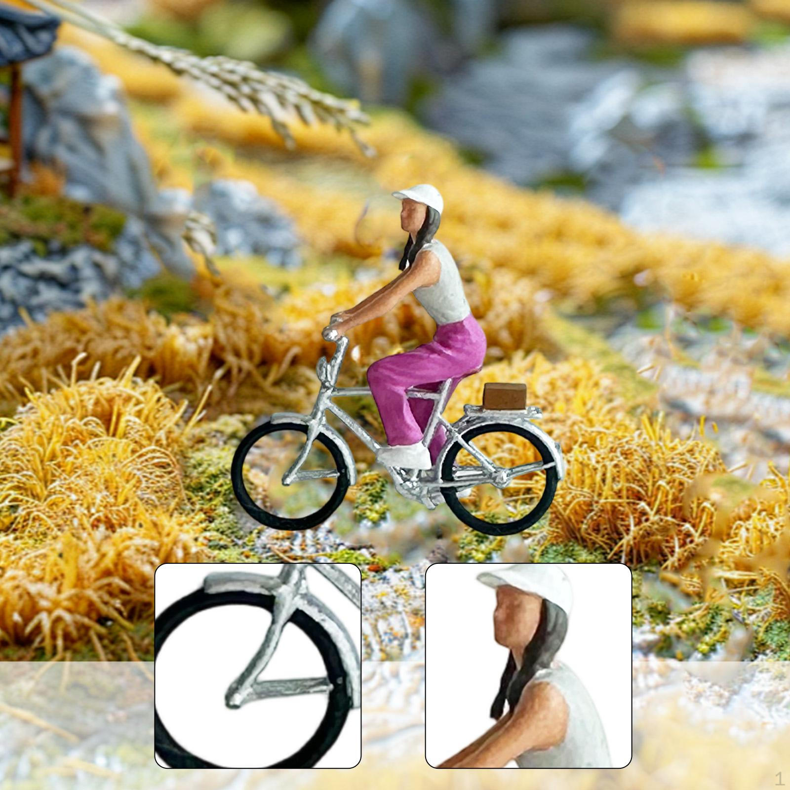 Масштаб 1/64 Модель девочки с велосипедом Смола Велоспорт Крошечные люди для песочного стола Настольный