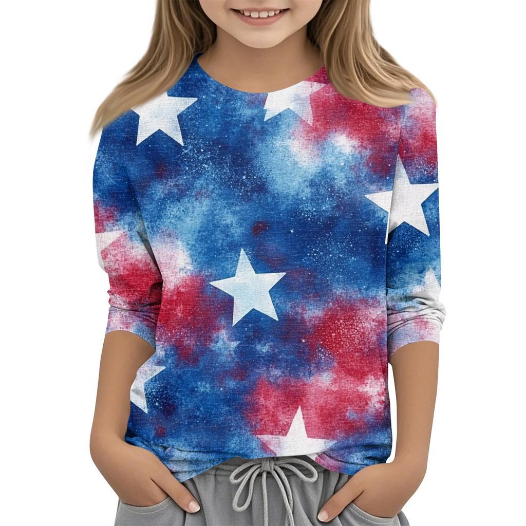 Children's Fashion Printed Round Neck Three-quarter Sleeve Top Casual T-shirt