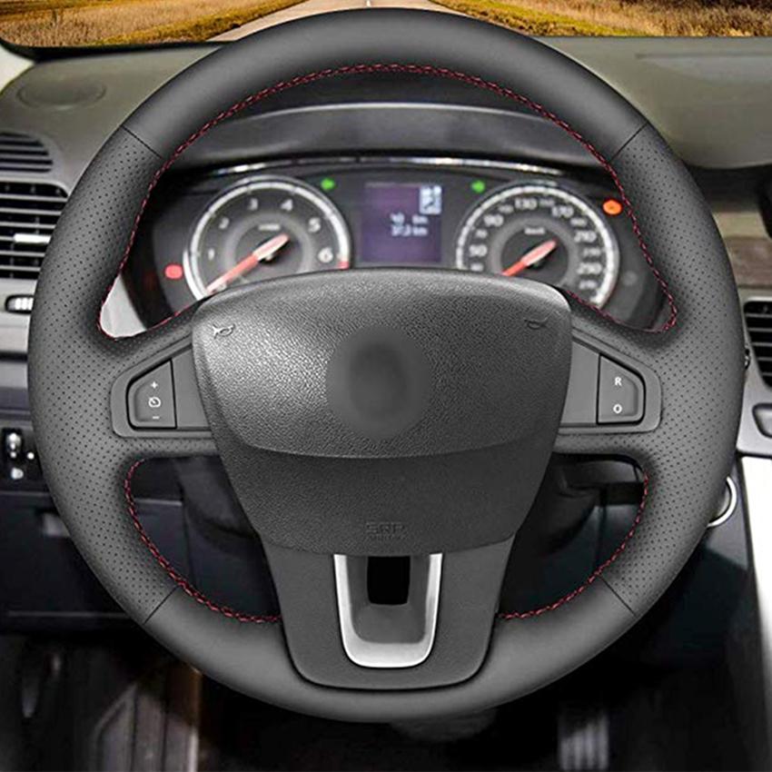 For Renault Laguna 3 Latitude Renault Samsung SM5 SM7 2009-2018 Hand-stitched Black  Leather Car Steering Wheel Cover