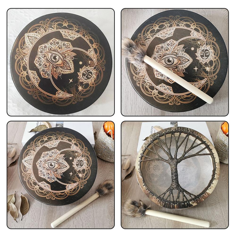 Vegan Shaman Drum Handmade Crafts Alchemical Moon Drum Desktop Ornament Sound Healing Tool for Spiritual Music Meditation