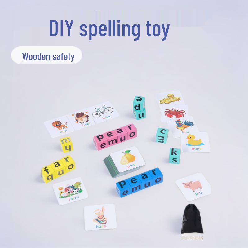 Montessori Spelling Card Game: Educational Toy with Face-Changing Blocks for Early English Learning