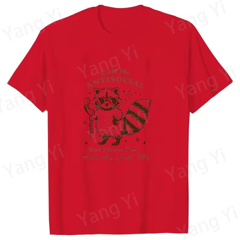 Creative Raccoon Illustration Unisex Women T Shirt Unisex Short Sleeve O Neck Summer Casual Letter Printing Tshirt Top Boy Tees