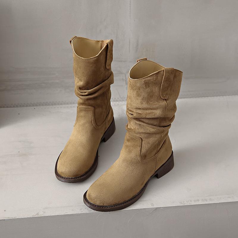 

Модные Роскошные Женские Плиссированные Ботильоны на Высоком Каблуке Осень Новые С Острым Носком Коричневые Ковбойские Сапоги Женские Ботильоны из ПУ Кожи 35