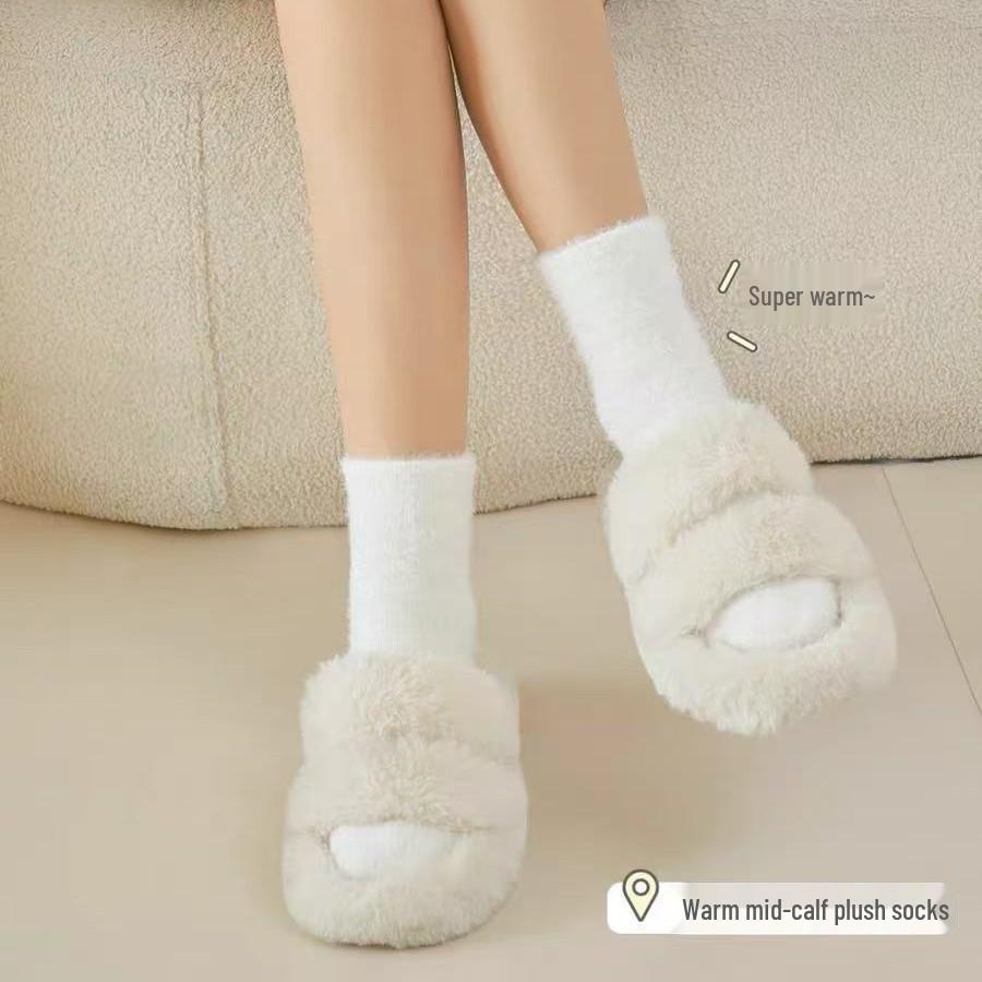 Women's Fuzzy Mink Velvet Mid-Calf Socks - Thick, Warm, Ideal for Autumn & Winter