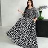 Fattened extra large size floral long-sleeved dress 100kg fat girl long dress one-word shoulder loose maternity dress