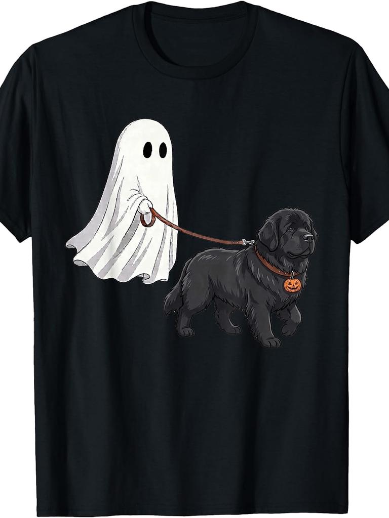 Unisex T-shirt Ghost Walking Dog Ghost Newfoundland Halloween Costume T-Shirt