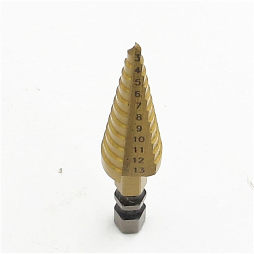 Metric 1/4 Hex Shank Titanium Coated Step Drill Bit 3-13mm Drilling Power Tools Metal High Speed Steel Wood Hole Cutter Cone Drill