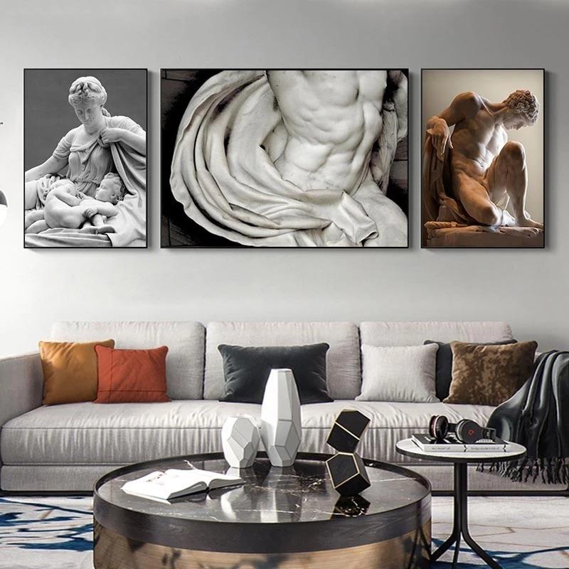 Greek Statue Plaster Sculpture Artwork David Art Canvas Painting Figure Poster and Print Wall Picture for Living Room Home Decor