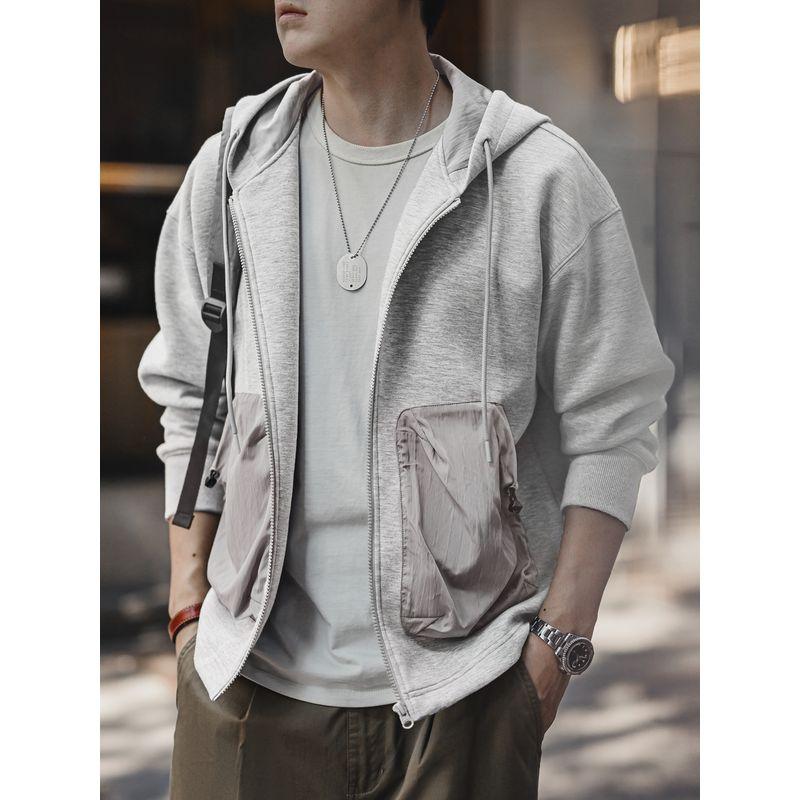 Madden Parka American Casual Air Layer Cardigan Sweatshirt Patchwork Pocket Sports Zipper Hooded Outwear Men's Autumn