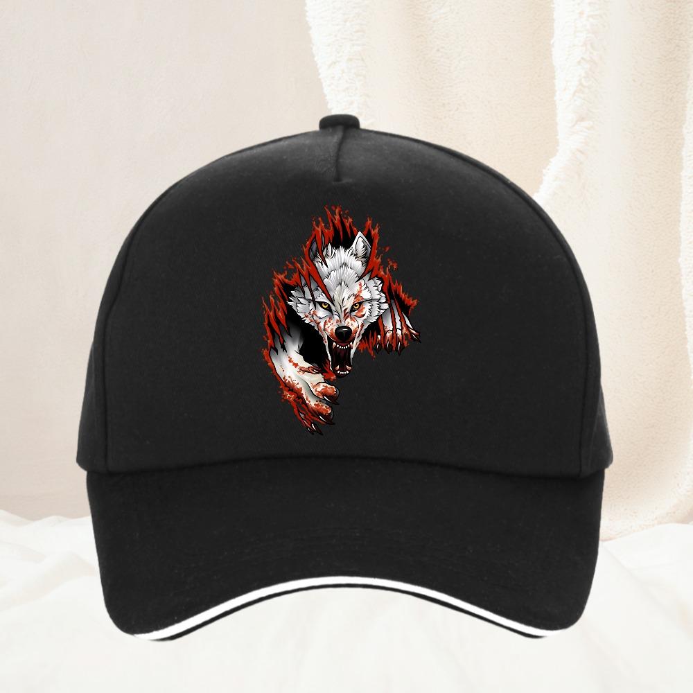 Angry Wolf Cartoon Baseball Cap Women Vintage Adjustable Dad Hat Funny Trucker Hat Summer Caps Gift for Me