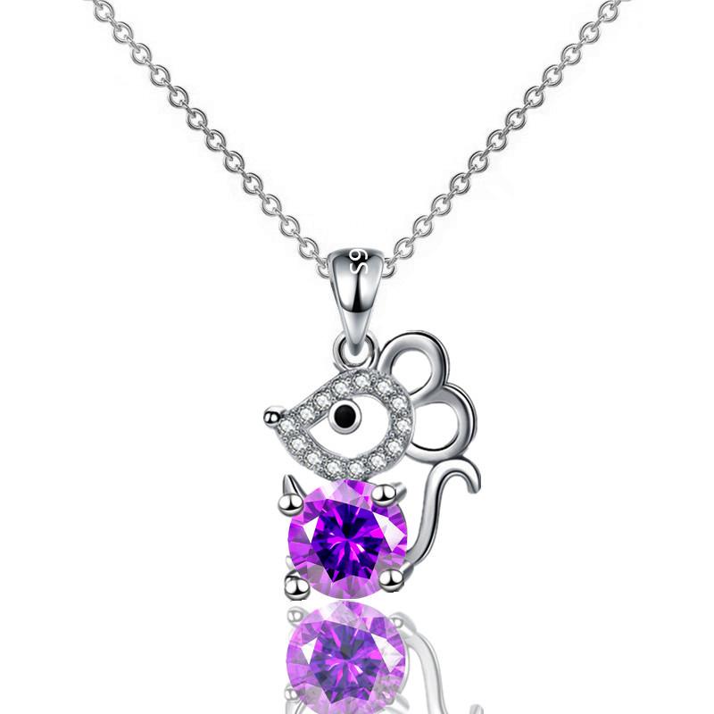 Aqua Blue Pink White Zircon Small Cat Pendant Cute Animal Necklaces For Women Trendy Silver Color Chain Necklace Wedding Jewelry