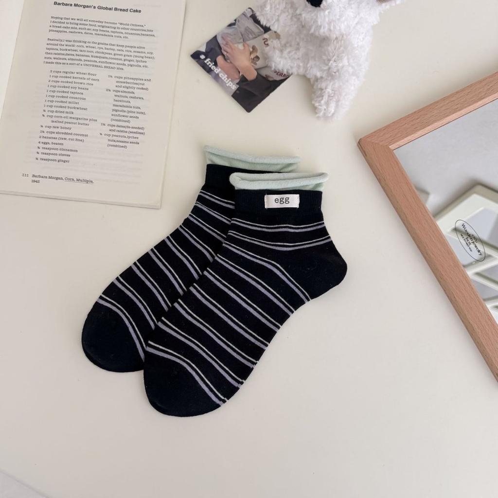 Sock Children's Short Socks, Summer and Spring Rolled-edge Striped Thin Summer Girls' Versatile Short Tube Socks