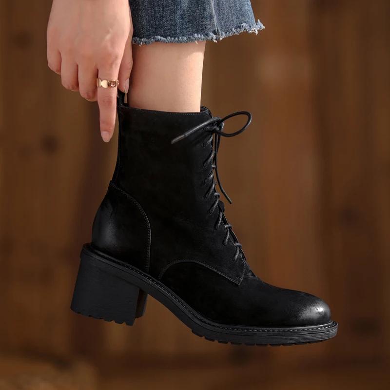 Fashion Hot Nubuck Women Boots Winter Retro and Old Lace-up Shoes Woman Short Boots Ankle Boots Thick Bottom Platform Shoes Cross-tied