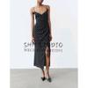 Spring New Arrival French Style V-neck Camisole Ruched Decorative Polka Dot Print Midi Skirt Dress 2976764