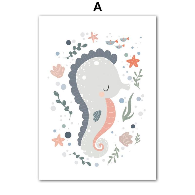 

Морская жизнь Осьминог Кит Черепаха Персонализированное имя ребенка Детская комната Постеры Принты Настенное искусство Картина Декор Скандинавская детская Живопись на холсте 21cm×30cm NoFrame