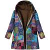 Giacca con cappuccio taglie forti da donna in peluche composito spesso con stampa floreale vintage a maniche lunghe