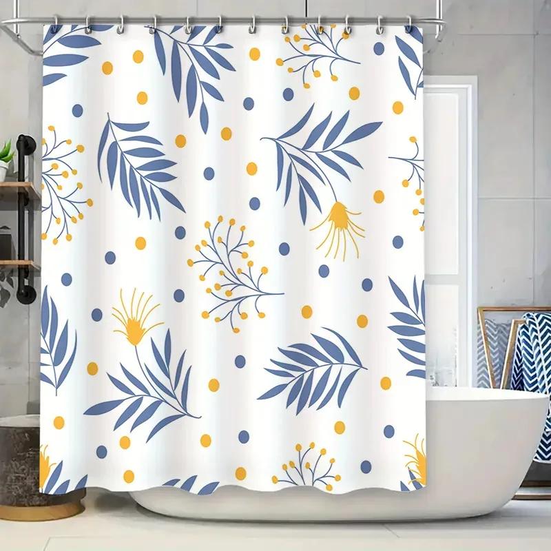 Modern floral shower curtain waterproof polyester bathroom decorative curtain navy yellow blue polka dot pattern 90X180cm
