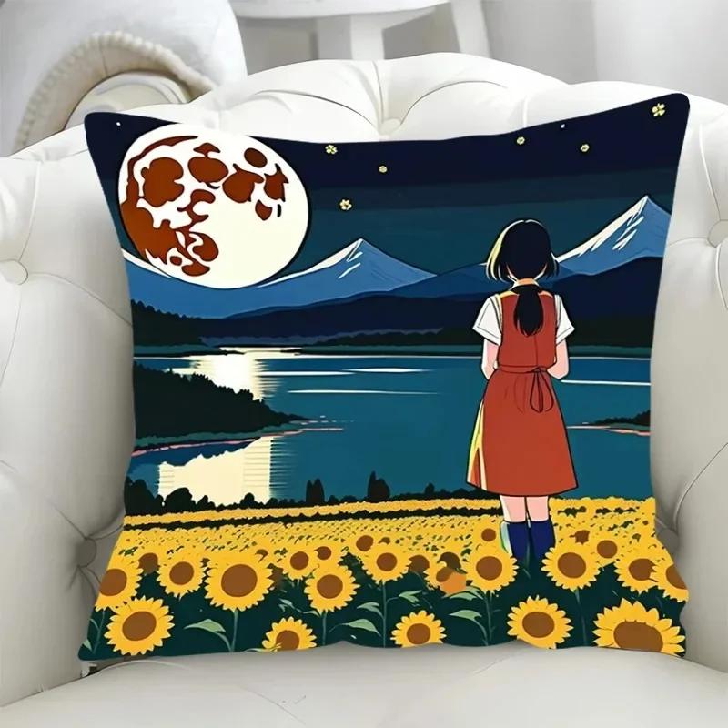 Car Living Room Sofa Cushion Cover Simple Couple Character Scene Pillow Cover Luxury Home Decoration Pillow Cover