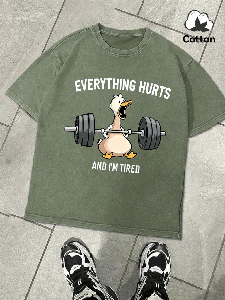 The Great Goose Striving For Fitness Washed Man Tee Loose Fashion TShirt Summer Cotton Short Sleeve Unisex AllMatch Clothing