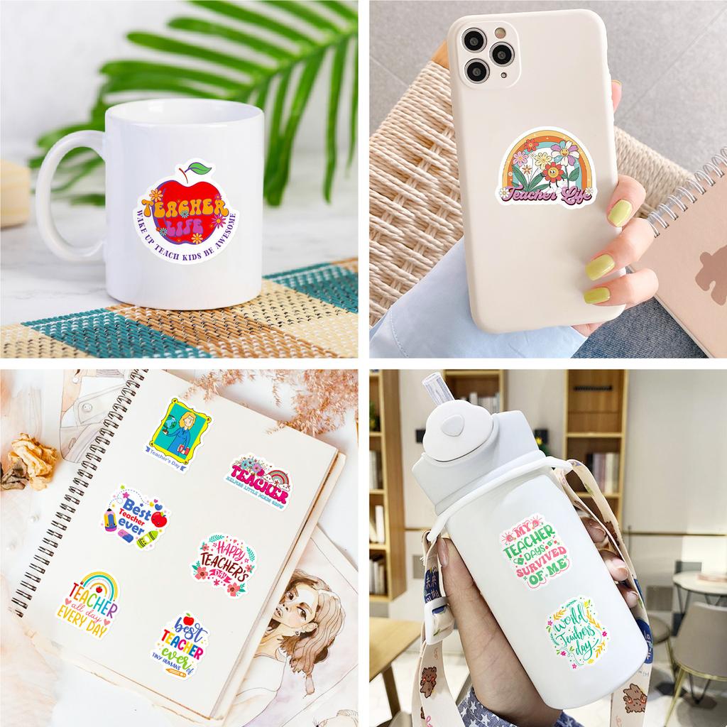 50 PCS Teacher's Day English Stickers - Appreciation Decals for Notebooks, Bottles, Gifts