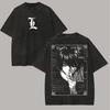 T-shirt Vintage Lavata Death Note L Stampa Anime Manga Manica Corta Uomo Oversize Unisex Harajuku Streetwear Casual Top Larghi