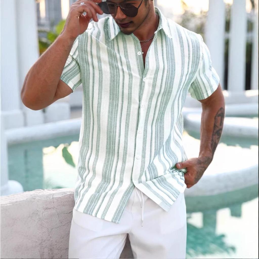 Fashion New Men Clothes Summer Short Sleeve Stripe Shirt 100% Polyester 3D Digital Print Cool Shirt Tops