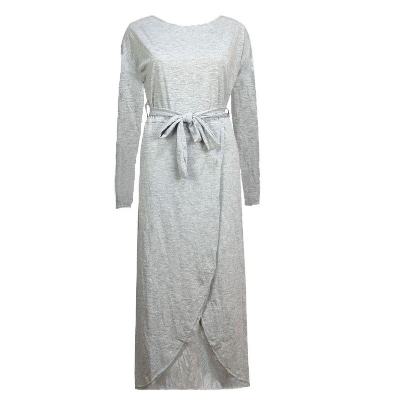 eBay solid color anti-sleeve flat long-sleeved crew neck irregular dress color
