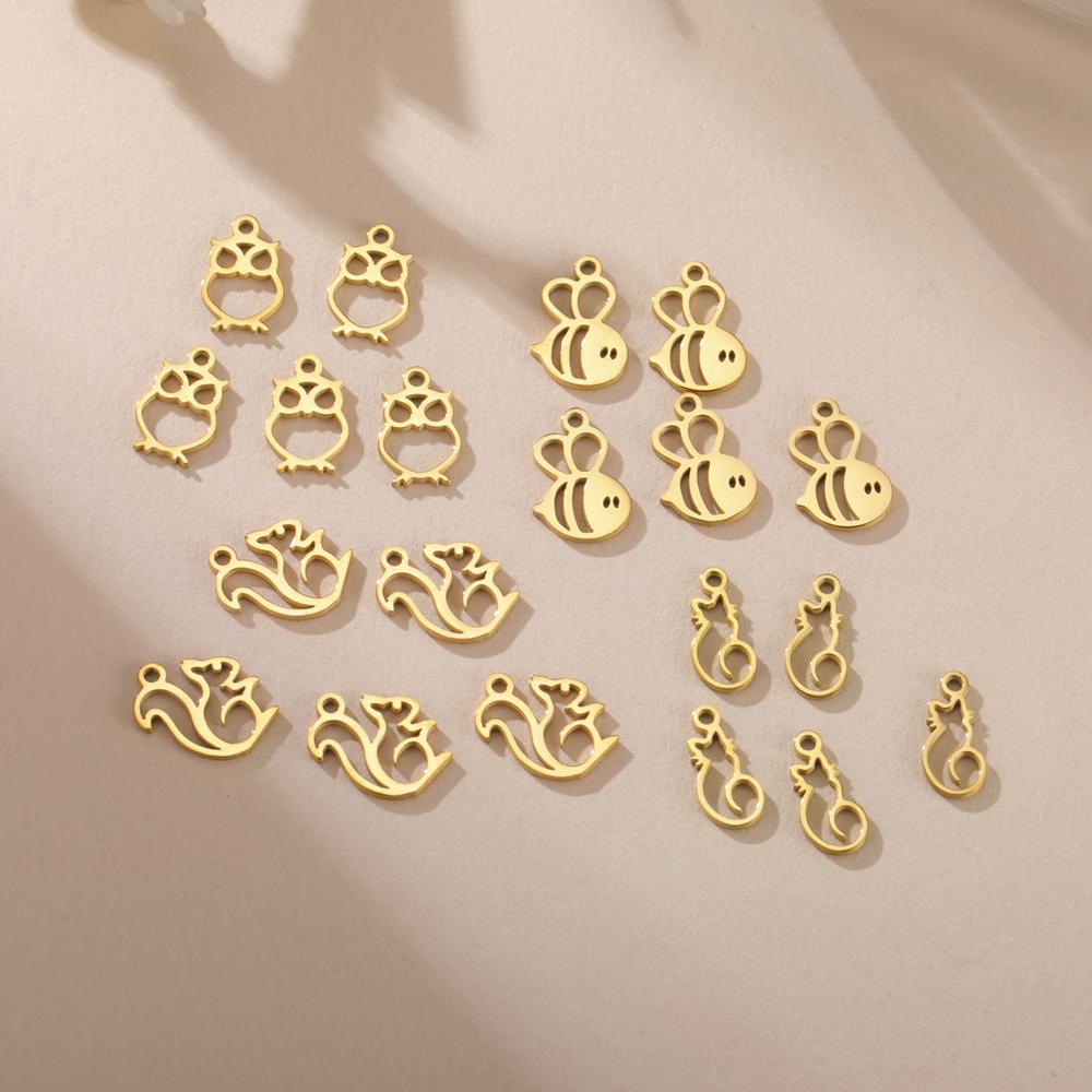 5pcs/Lot Stainless Steel Cute Animal Charms For Jewelry Making Cat Squirrel Bee Owl Elephant Koala Pendant DIY Accessories