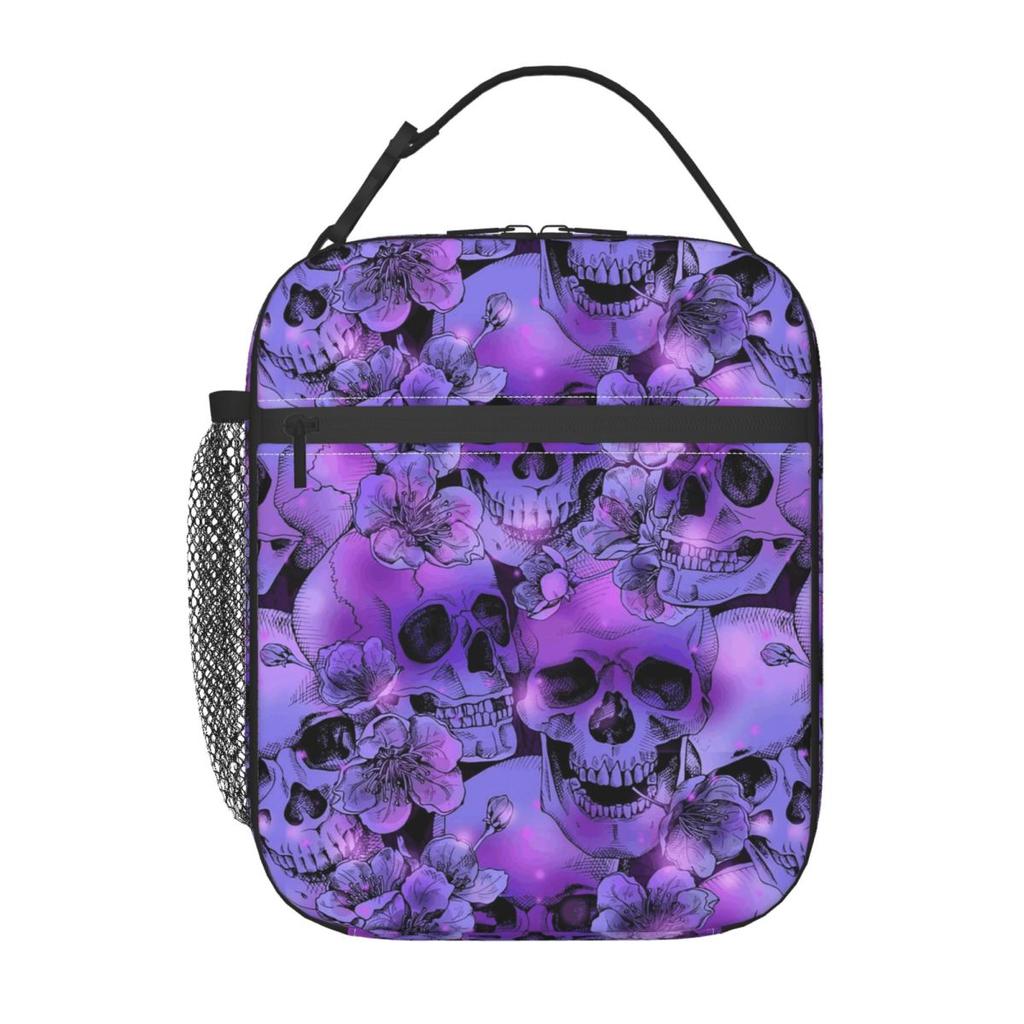 Violet Flower Skull Pattern Insulated Lunch Bag for Women Office Cooler Thermal Food Box Tote Leakproof Lunch Boxes Container
