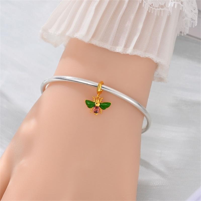 Original Charms Copper Golden Bee Green Wings Pendant Beads Fit Bracelet Women Making Diy Religious Fine Gift Jewelry