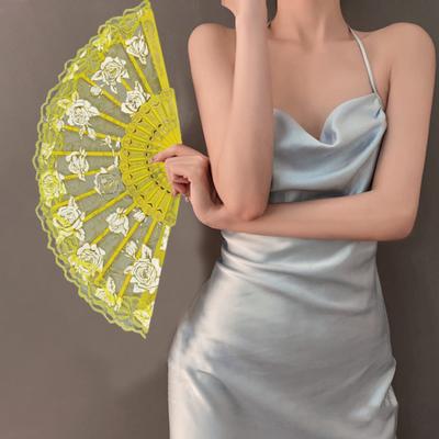 Yousheng Faltfächer mit Rosenspitze und Quaste, Vintage-Stil, für Hochzeiten, Tanzaufführungen, Foto-Requisiten, tragbarer Handfächer für den Sommer, Partyzubehör, Geschenk