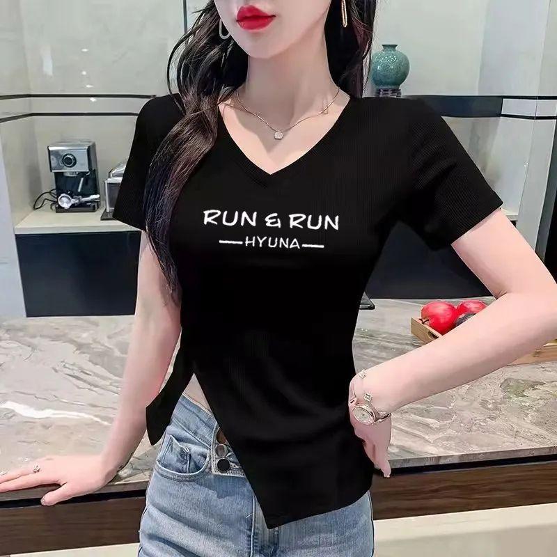 

Футболка с V-образным вырезом с принтом, короткими рукавами и сверхпрочным узором с неравномерным разрезом 2XL чёрный