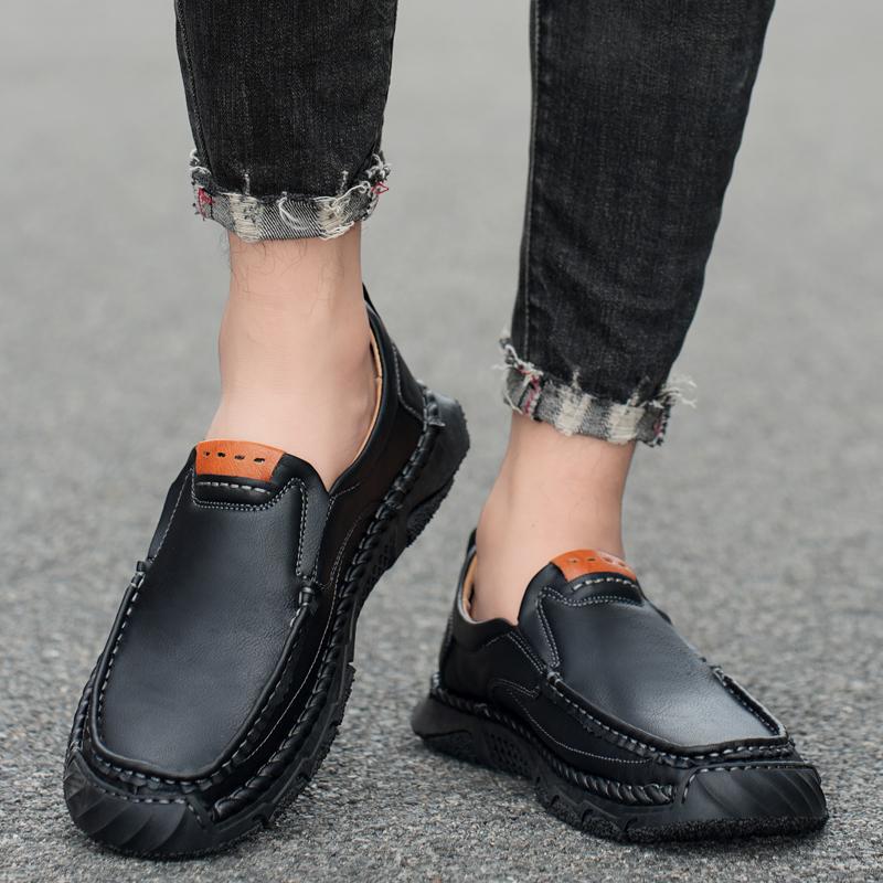 Men's Large Size Pure Handmade Sewing Casual Rubber Leather Shoes Soft Soles Wedding Shoes 38-48
