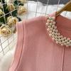 Spring Summer Beaded Knitted Mini Dress for Women Fashion Sleeveless Slimming Ruffle-Trimmed Sweater Dress