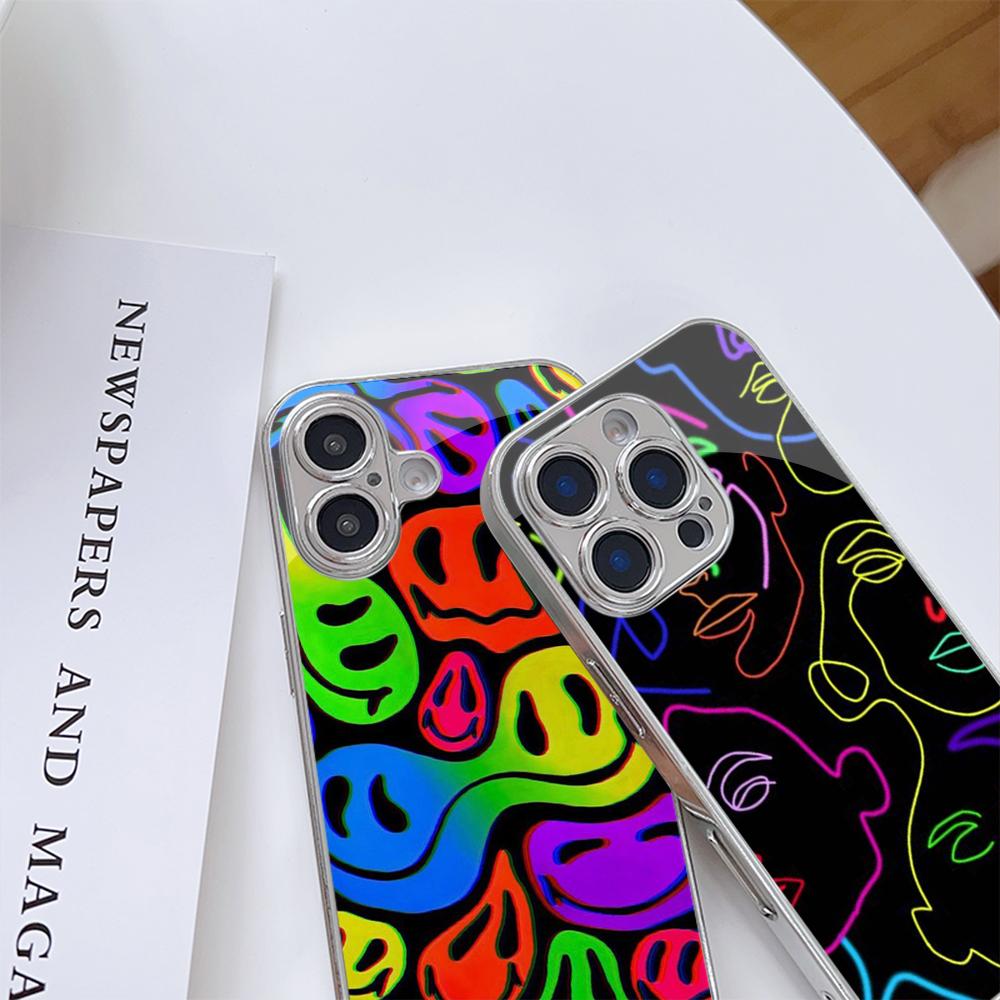 N150 Colour Faces Line Art Drawing Art Phone Case for iPhone 16 15 Pro Max Samsung S24 A54 A35 Xiaomi Redmi Note 13 Plated Frame Tempered Glass Cover