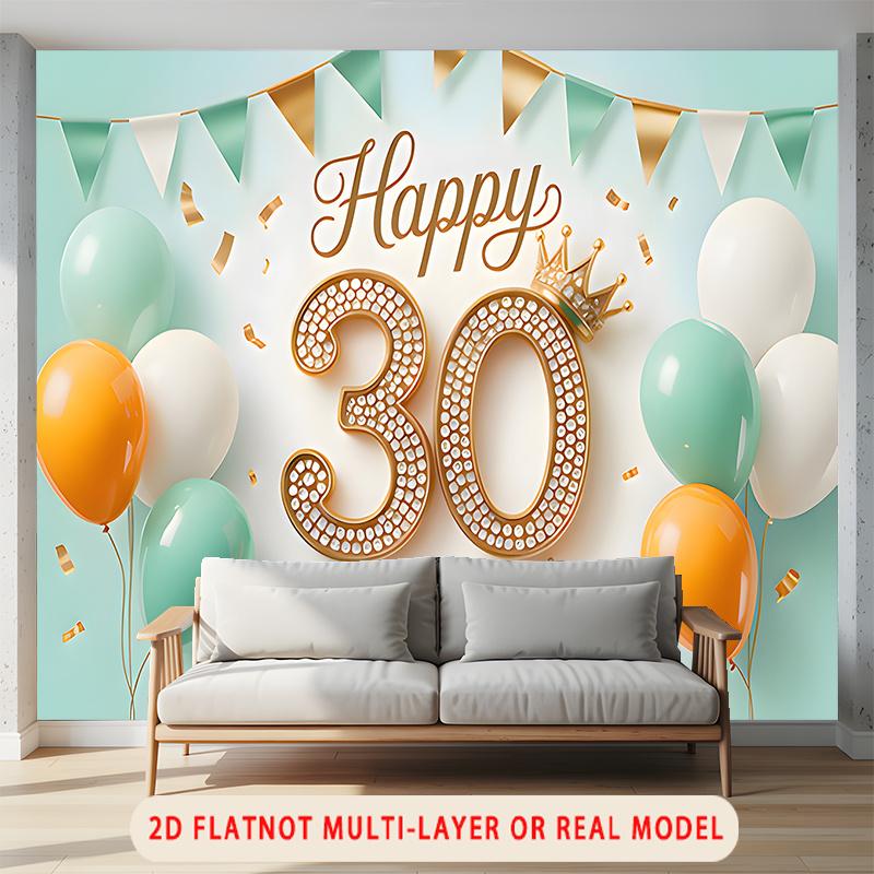 Party Backdrop Birthday Crown 30th 30 Photo Booth Background Wall Decor