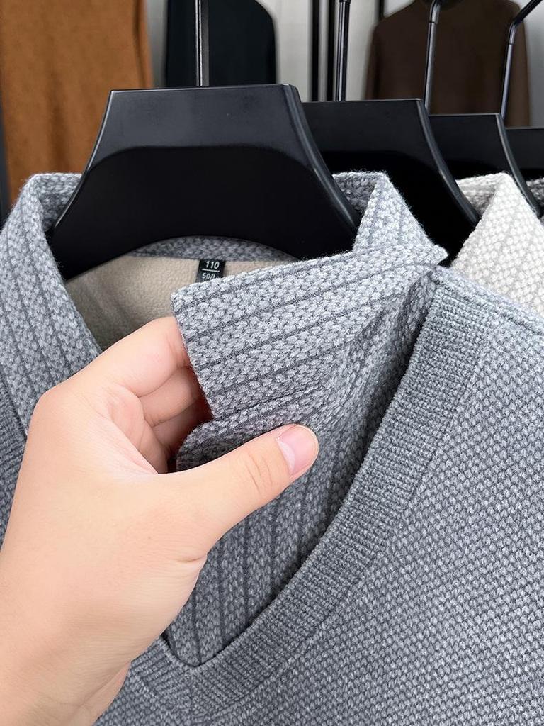 Men's Thickened Velvet Lapel Sweater for Autumn/Winter - Middle-Aged and Elderly Dad Style