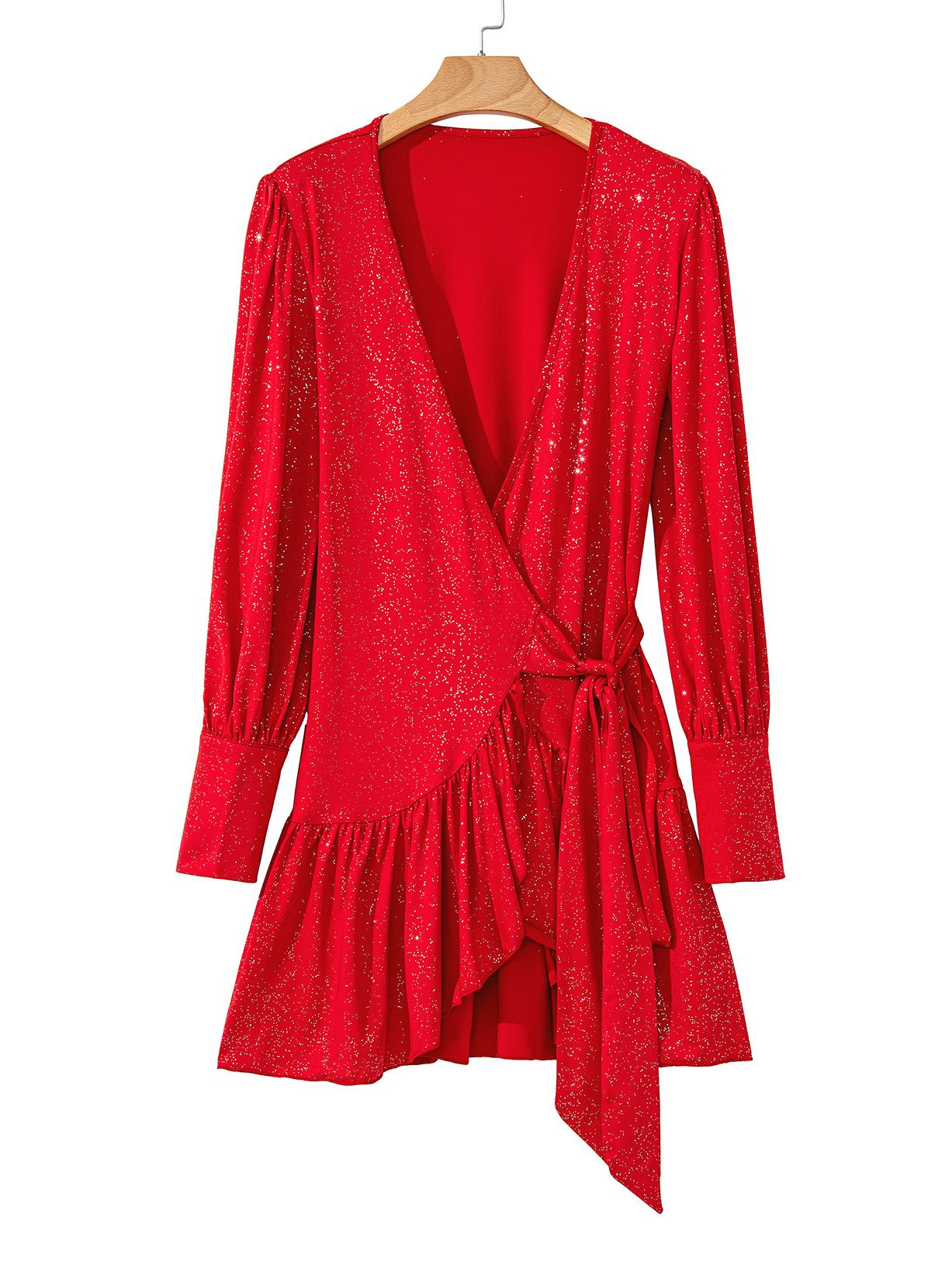 

Shiying Elegant Long Sleeve Short Dress - Autumn Solid Color Women s Clothing Bestseller. Large красный