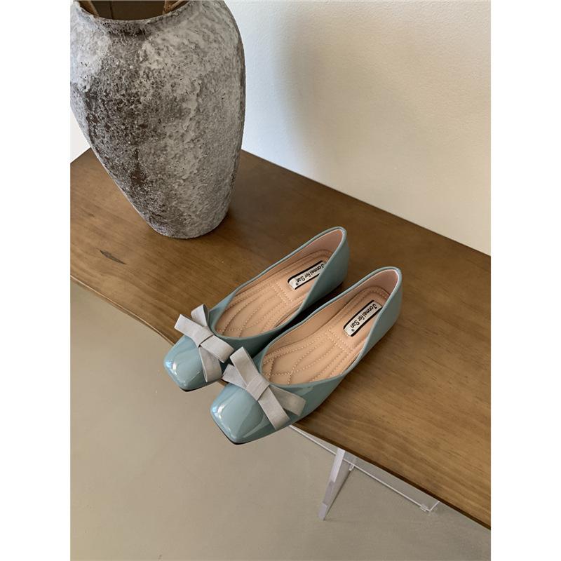 Sheepskin version~ Grape mother has the same temperament square head bow commuting versatile light mouth single shoes women's flat ballet shoes