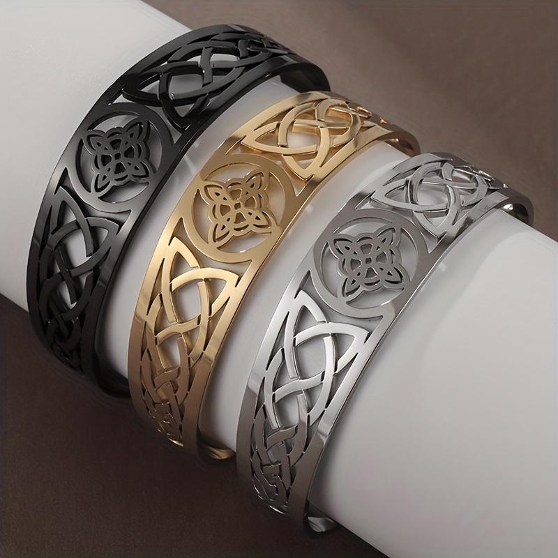 SEUSUK Adjustable Celtic Witch Knot Bracelet - 304 Stainless Steel Open Bangle Knot Amulet Jewelry