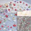 Camellia Flower Blooming Petal Floral Blue Leaves Chinese Characters Poetry Golden 5D Nail Art Sticker Adhesive Manicure Decal