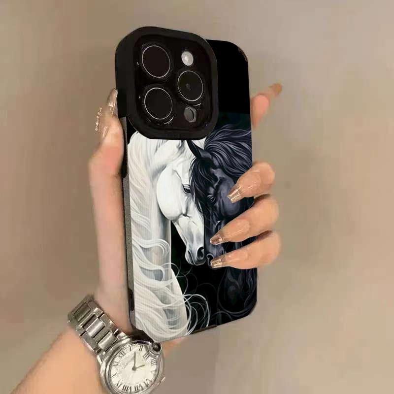 

Black White Horses Phone Case For iPhone 11 12 13 14 15 Plus 17 16 Pro Max 17 Air XR X XS 15 16 Plus Protection Back Cover iPhone XR
